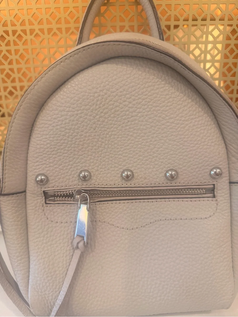 Rebecca Minkoff Pebbled light gray Mini Backpack Stud Accents Adjustable straps! - Picture 2 of 7
